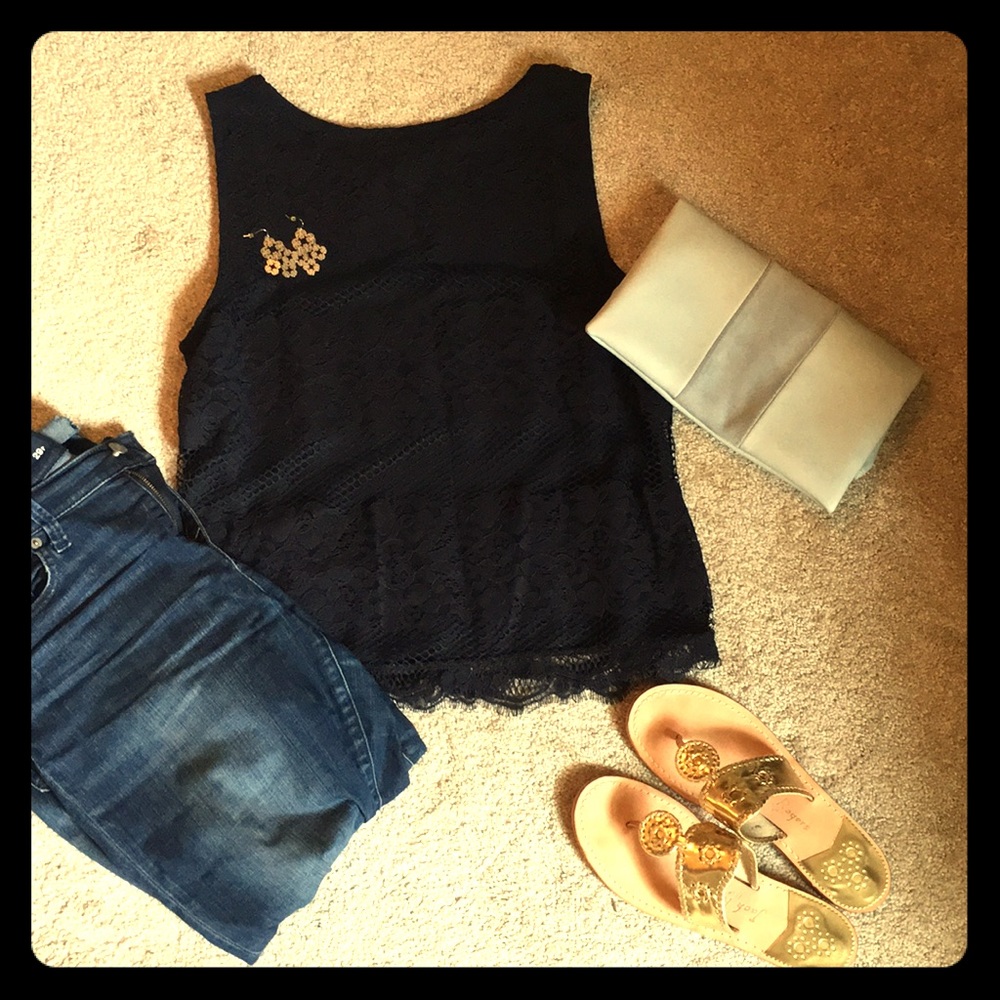 Brand new Loft lace shell in navy with tags